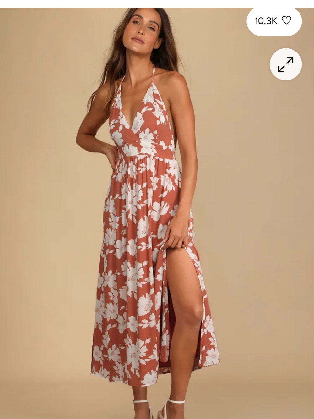 Lulu's Rust Halter Midi Dress with White Floral
